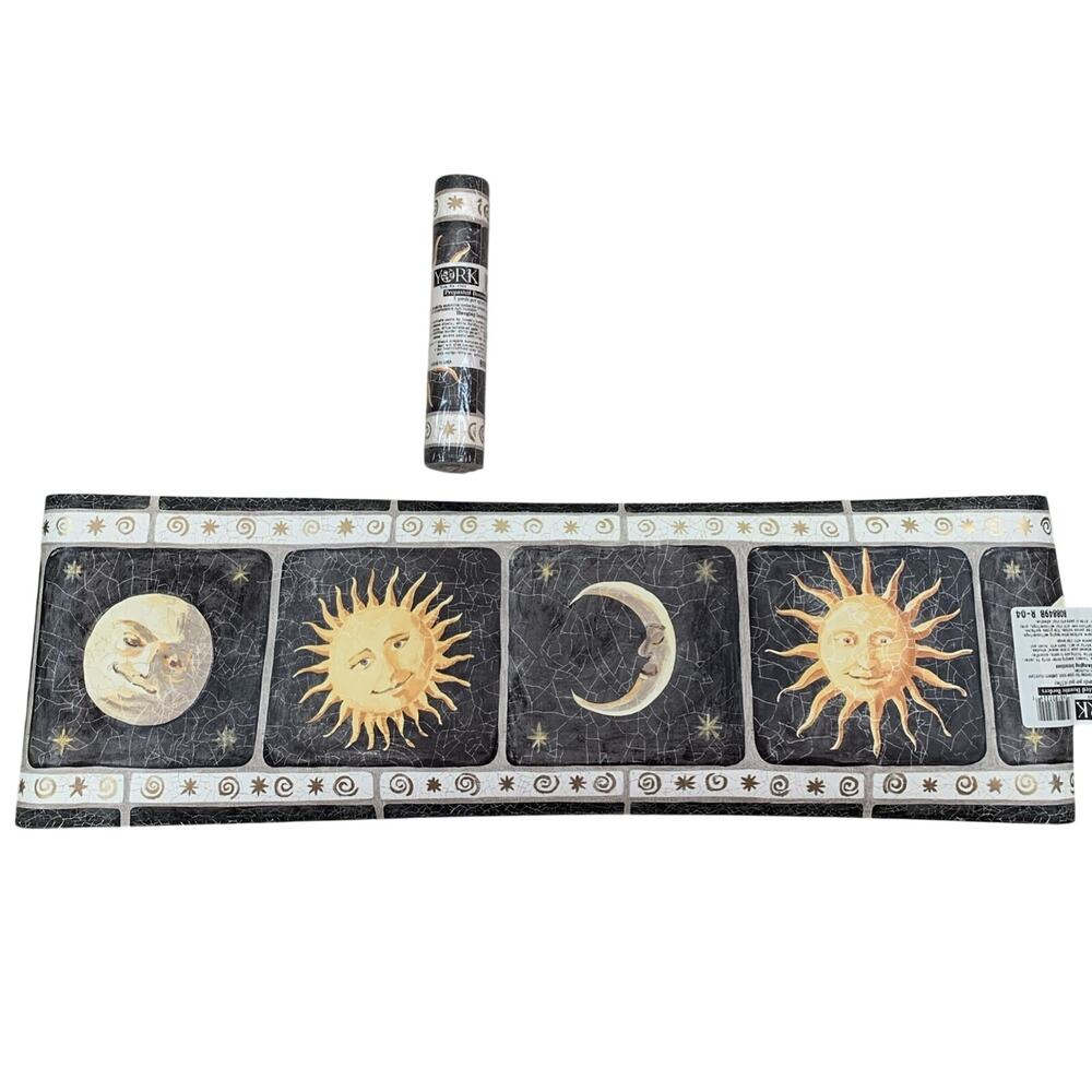 Set of Vintage Celestial Wallpaper Border Sun Moon Stars Swirl 10 Yards Total